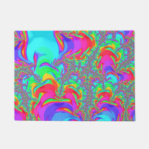 Trippy Retro Vibrant Neon Rainbow Fractal Art Doormat