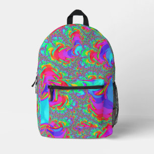 Trippy Retro Vibrant Neon Rainbow Fractal Art Printed Backpack
