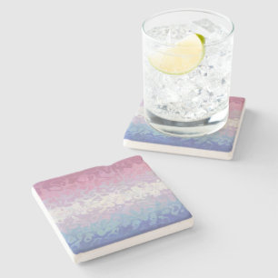 Trippy Ripply Groovy Eccentric Bigender Pride Flag Stone Coaster