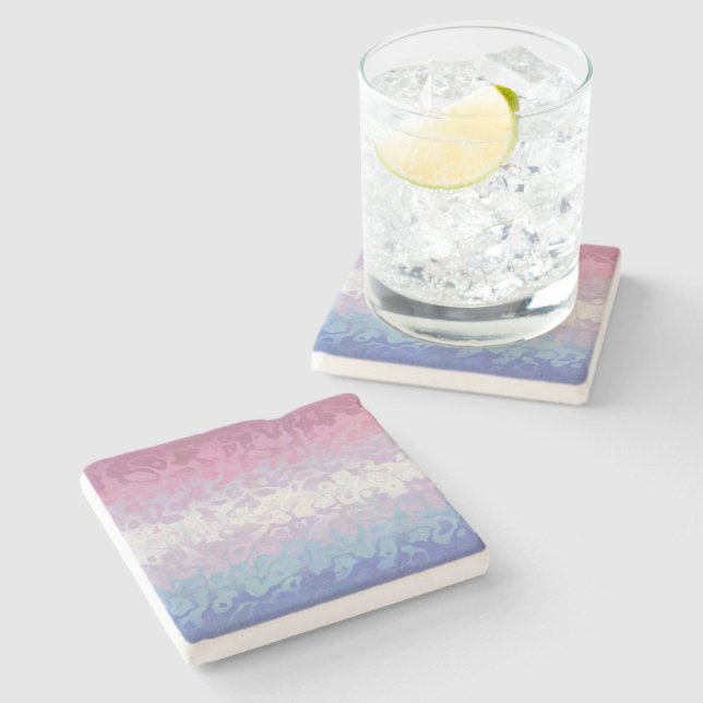 Trippy Ripply Groovy Eccentric Bigender Pride Flag Stone Coaster (Side)