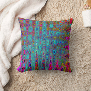Trippy Sky Blue Abstract Retro Atomic Waves Cushion