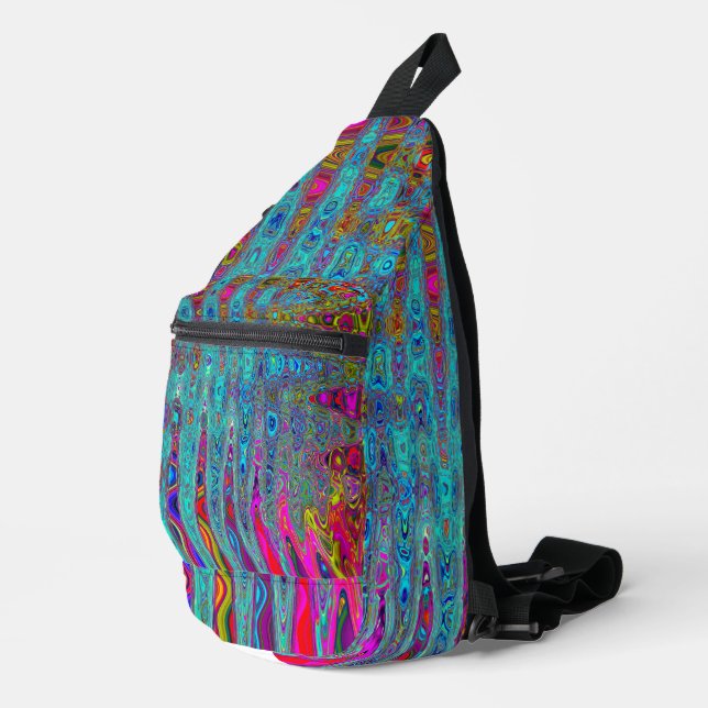 Trippy Sky Blue Abstract Retro Atomic Waves Sling Bag (Right Corner)