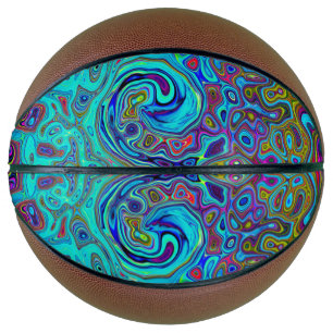Trippy Sky Blue Abstract Retro Liquid Swirl Basketball