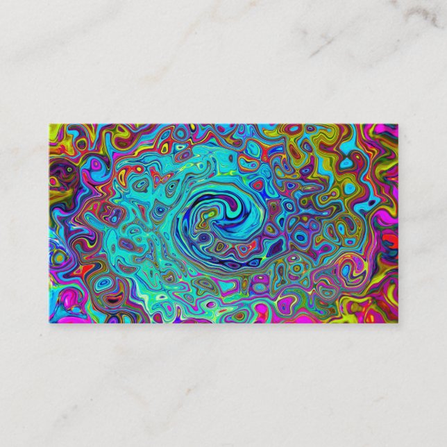 Trippy Sky Blue Abstract Retro Liquid Swirl Business Card (Front)