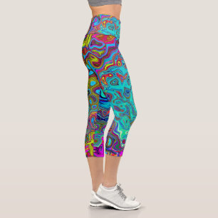 Trippy Sky Blue Abstract Retro Liquid Swirl Capri Leggings