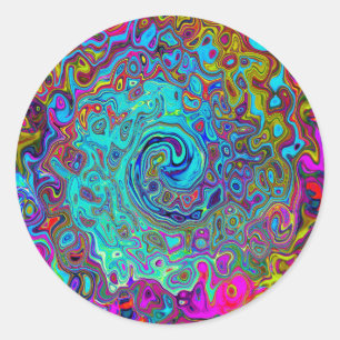 Trippy Sky Blue Abstract Retro Liquid Swirl Classic Round Sticker