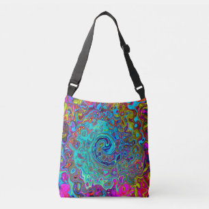 Trippy Sky Blue Abstract Retro Liquid Swirl Crossbody Bag