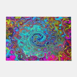 Trippy Sky Blue Abstract Retro Liquid Swirl Doormat