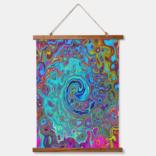 Trippy Sky Blue Abstract Retro Liquid Swirl Hanging Tapestry (Front)