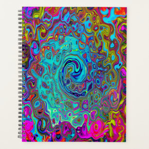 Trippy Sky Blue Abstract Retro Liquid Swirl Planner