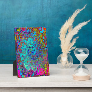Trippy Sky Blue Abstract Retro Liquid Swirl Plaque