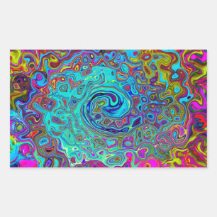 Trippy Sky Blue Abstract Retro Liquid Swirl Rectangular Sticker
