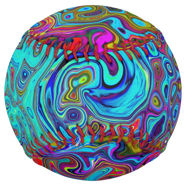 Trippy Sky Blue Abstract Retro Liquid Swirl Softball (Front)