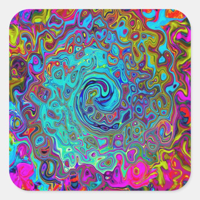 Trippy Sky Blue Abstract Retro Liquid Swirl Square Sticker (Front)