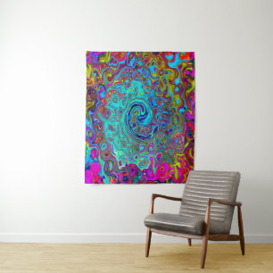 Trippy Sky Blue Abstract Retro Liquid Swirl Tapestry
