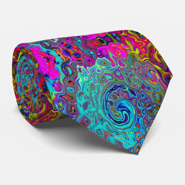 Trippy Sky Blue Abstract Retro Liquid Swirl Tie (Rolled)