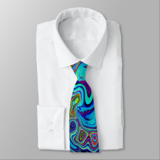 Trippy Sky Blue Abstract Retro Liquid Swirl Tie