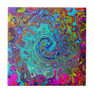 Trippy Sky Blue Abstract Retro Liquid Swirl Tile