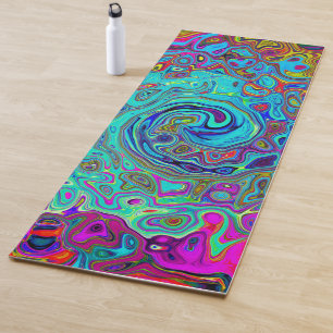 Trippy Sky Blue Abstract Retro Liquid Swirl Yoga Mat