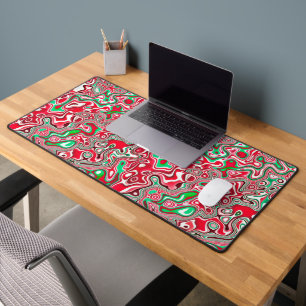 Trippy Squiggly Funky Maximalist Christmas Stripes Desk Mat