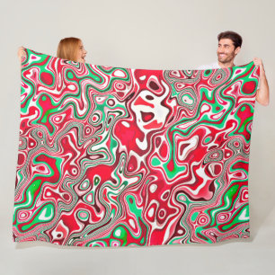 Trippy Squiggly Funky Maximalist Christmas Stripes Fleece Blanket
