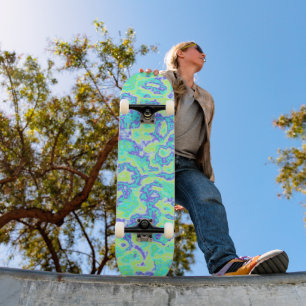 Trippy Squiggly Groovy Bold Neon Acid Trip Marble Skateboard