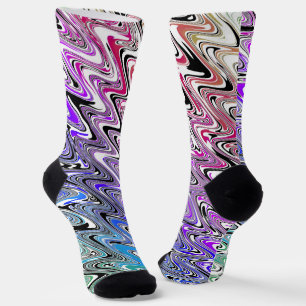 Trippy Squiggly Retro Groovy Colourful Rainbow Wav Socks