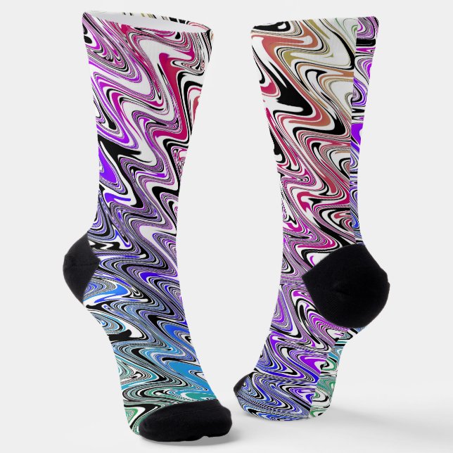 Trippy Squiggly Retro Groovy Colourful Rainbow Wav Socks (Angled)