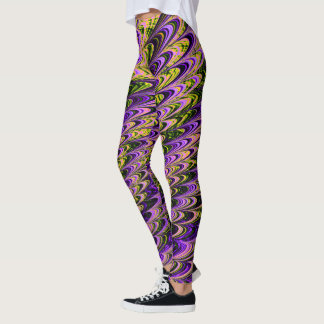 Trippy Squiggly Ripply Bohemian Funky Fractal Art Leggings