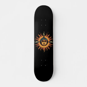trippy sun, retro sun, sun with girl face skateboard