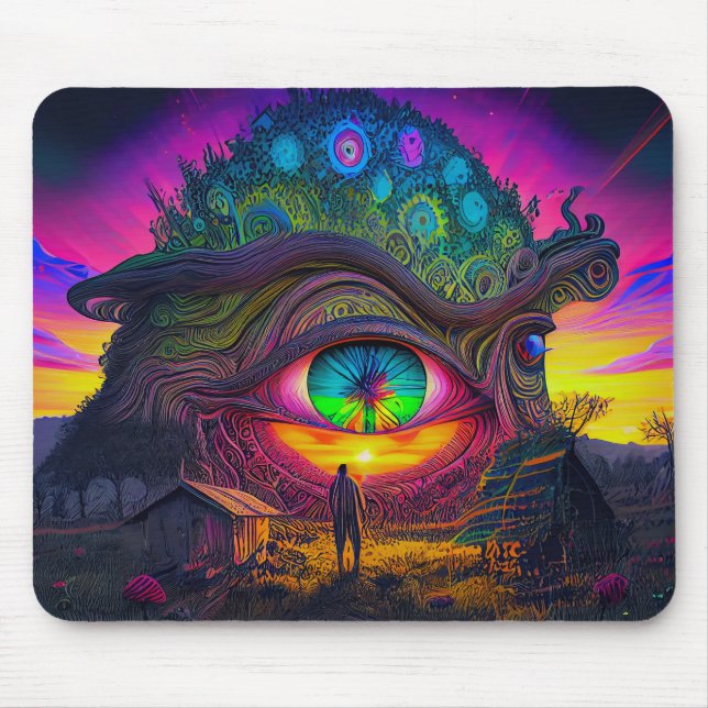 Trippy sunset in the abstract and surreal daydream mouse pad (Front)