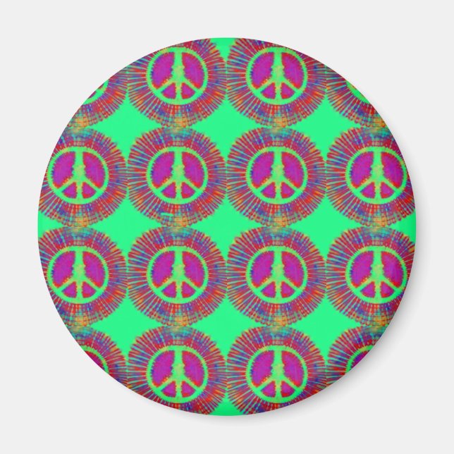 Trippy Tie-Dye Psychedelic Peace Sign Magnet (Front)