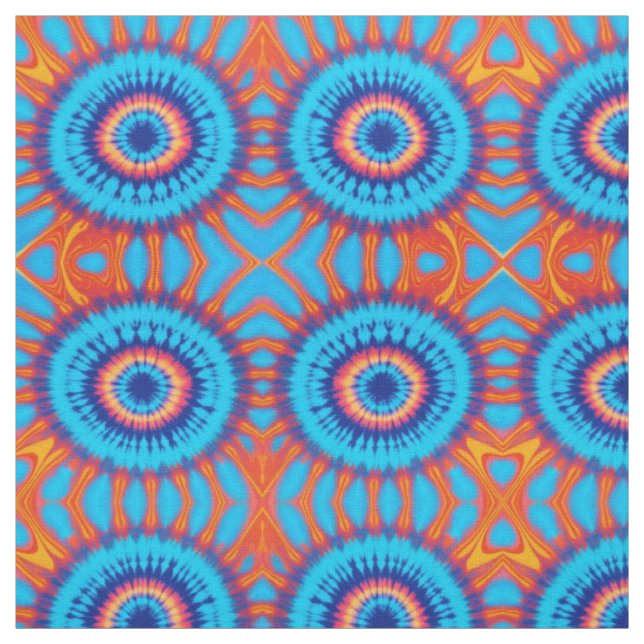 Trippy Tie-Dye Retro Blue & Orange Fabric (Swatch)