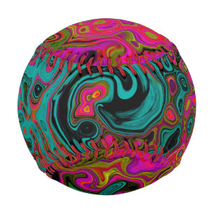 Trippy Turquoise Abstract Retro Liquid Swirl Baseball