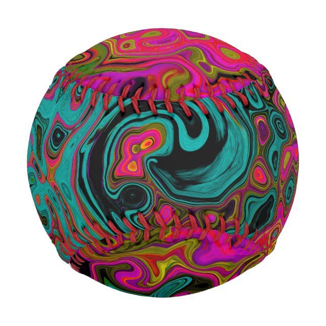 Trippy Turquoise Abstract Retro Liquid Swirl Baseball (Front)