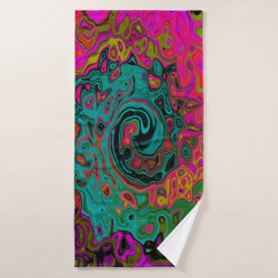 Trippy Turquoise Abstract Retro Liquid Swirl Bath Towel