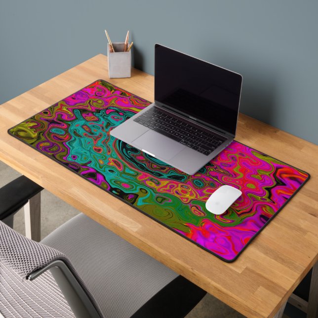 Trippy Turquoise Abstract Retro Liquid Swirl Desk Mat (Office 2)