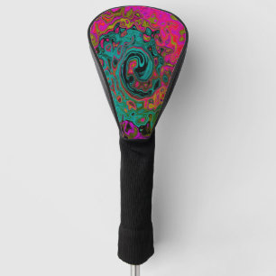 Trippy Turquoise Abstract Retro Liquid Swirl Golf Head Cover