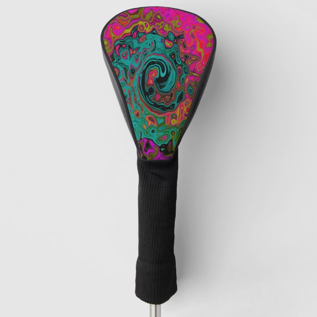 Trippy Turquoise Abstract Retro Liquid Swirl Golf Head Cover (Front)