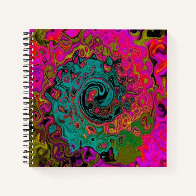 Trippy Turquoise Abstract Retro Liquid Swirl Notebook (Front)