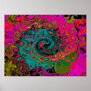 Trippy Turquoise Abstract Retro Liquid Swirl Poster