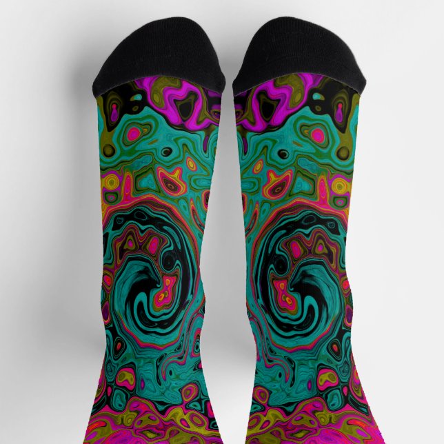Trippy Turquoise Abstract Retro Liquid Swirl Socks (Top)