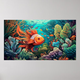Trippy underwater fish poster