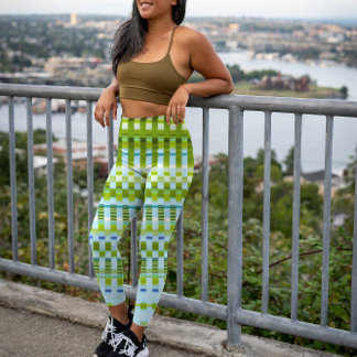 Trippy Vertical Stripes Cool Green & Blue Pattern Leggings