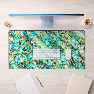 Trippy Vibrant Groovy Boho Hippie Fractal Marble Desk Mat