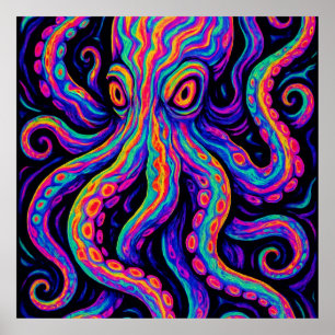 Trippy Vibrant Octopus  Poster