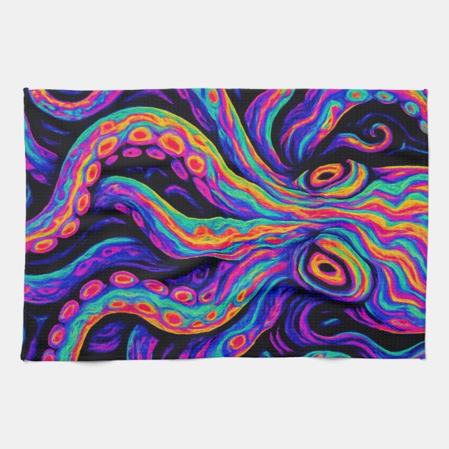 Trippy Vibrant Octopus  Tea Towel (Horizontal)