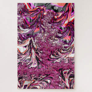 Trippy Vibrant Psychedelic Funky Fractal Art Jigsaw Puzzle
