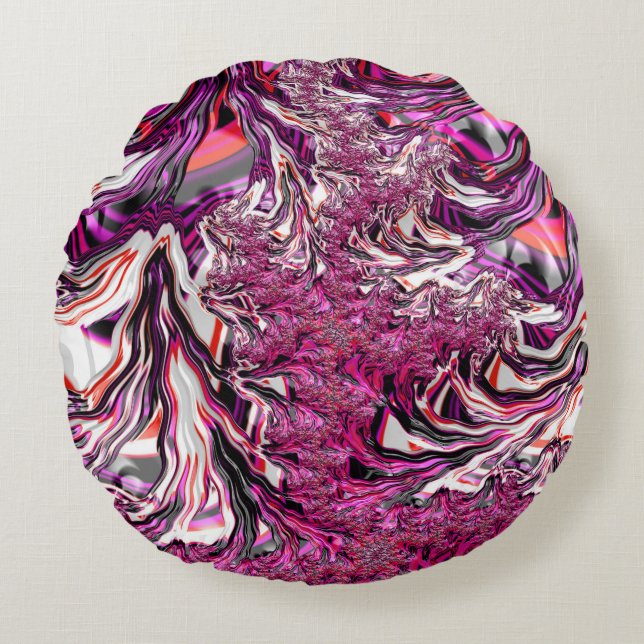 Trippy Vibrant Psychedelic Funky Fractal Art Round Cushion (Front)
