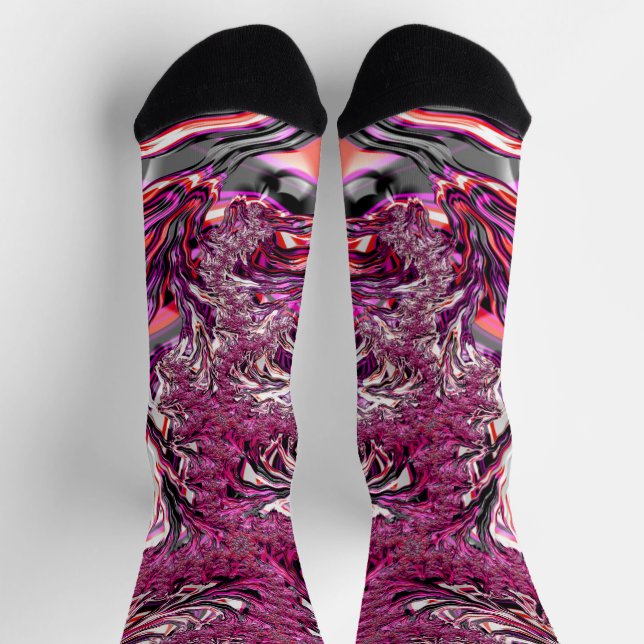 Trippy Vibrant Psychedelic Funky Fractal Art Socks (Top)